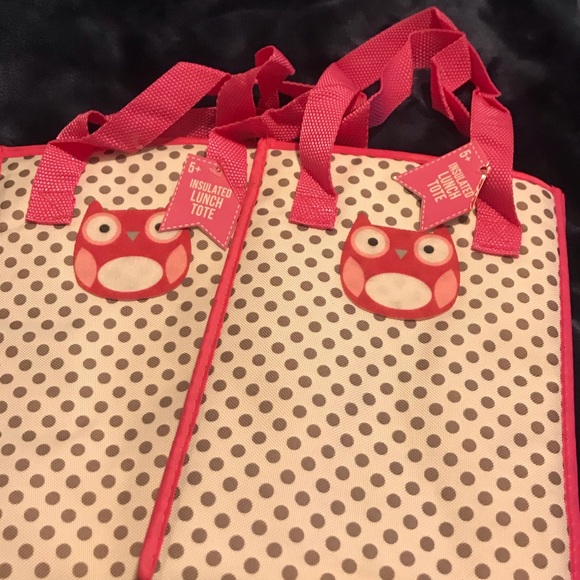 Two Pink Owl Gray Polka Dots Insulated Lunch Totes - Picture 2 of 7